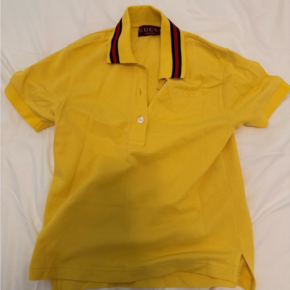 Gucci Yellow Polo with Red and Black Stripe Collar
